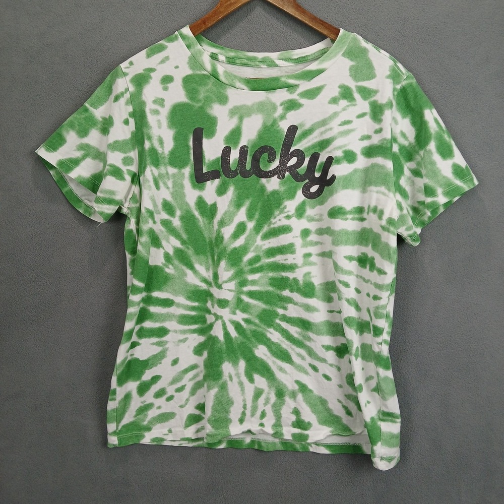 Grayson Threads T-Shirt Womens 2XL White Green Tie Dye Lucky Logo Everyday Wear